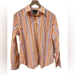 Lauren Ralph Lauren Button Down Shirt Large Multicolor Striped 100% Cotton